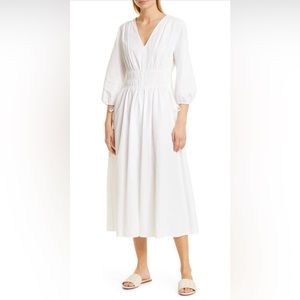 White, ruched, midi dress